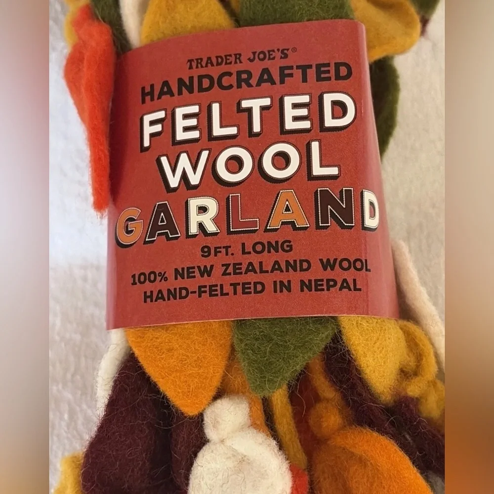 Trader Joe's Handcrafted Felted Wool Pumpkin & Autumn Leaf Garland Set